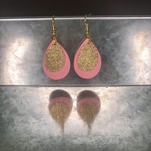 1.5” Tear Drop Glitter and Faux Leather Earrings